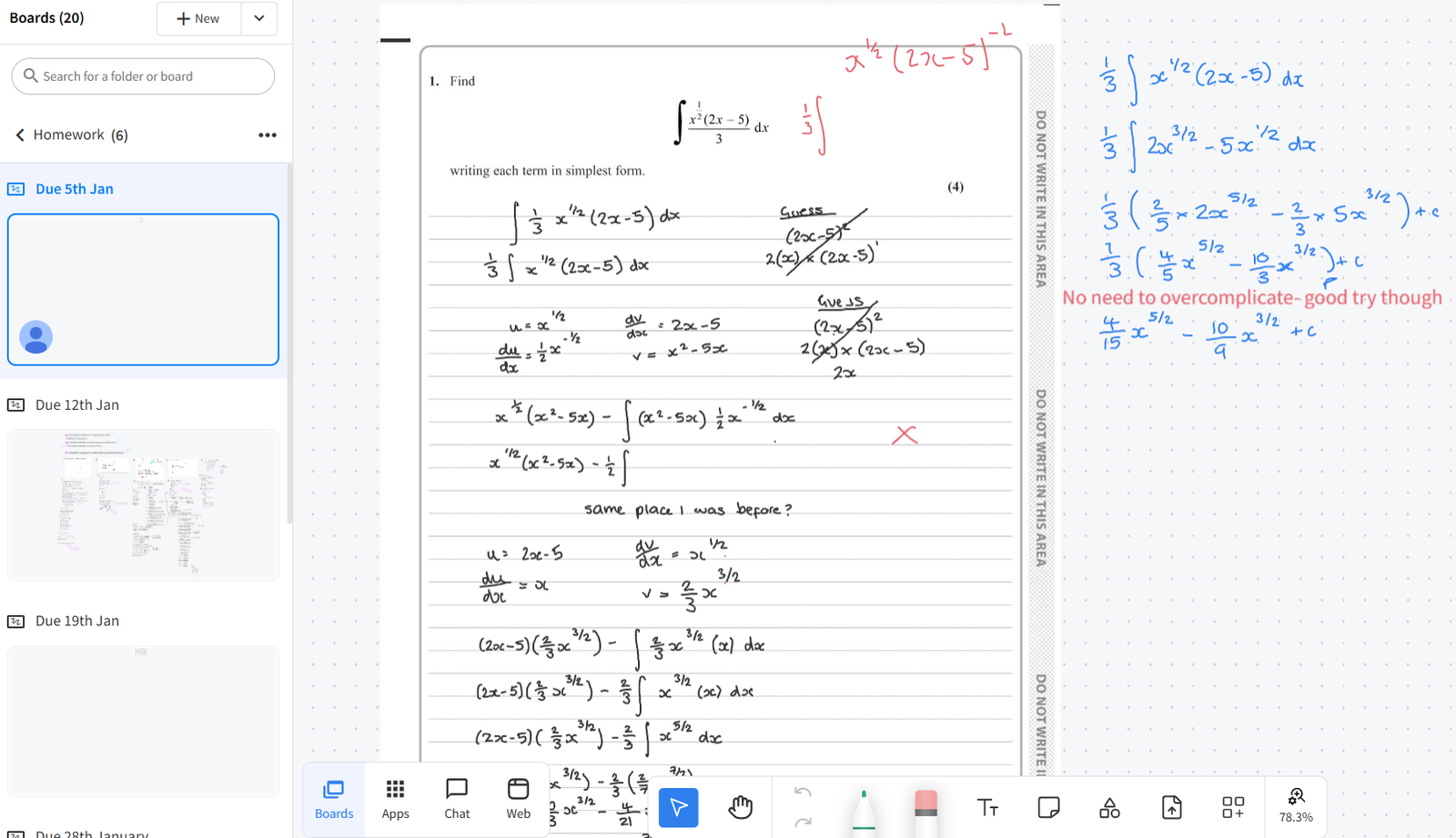 Video homework feedback on Pencil Spaces