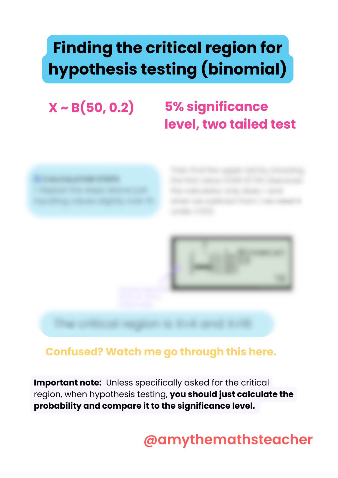 Snippet from the A Level Maths Calculator Guide: find the critical region in just a few steps using this underused calculator function