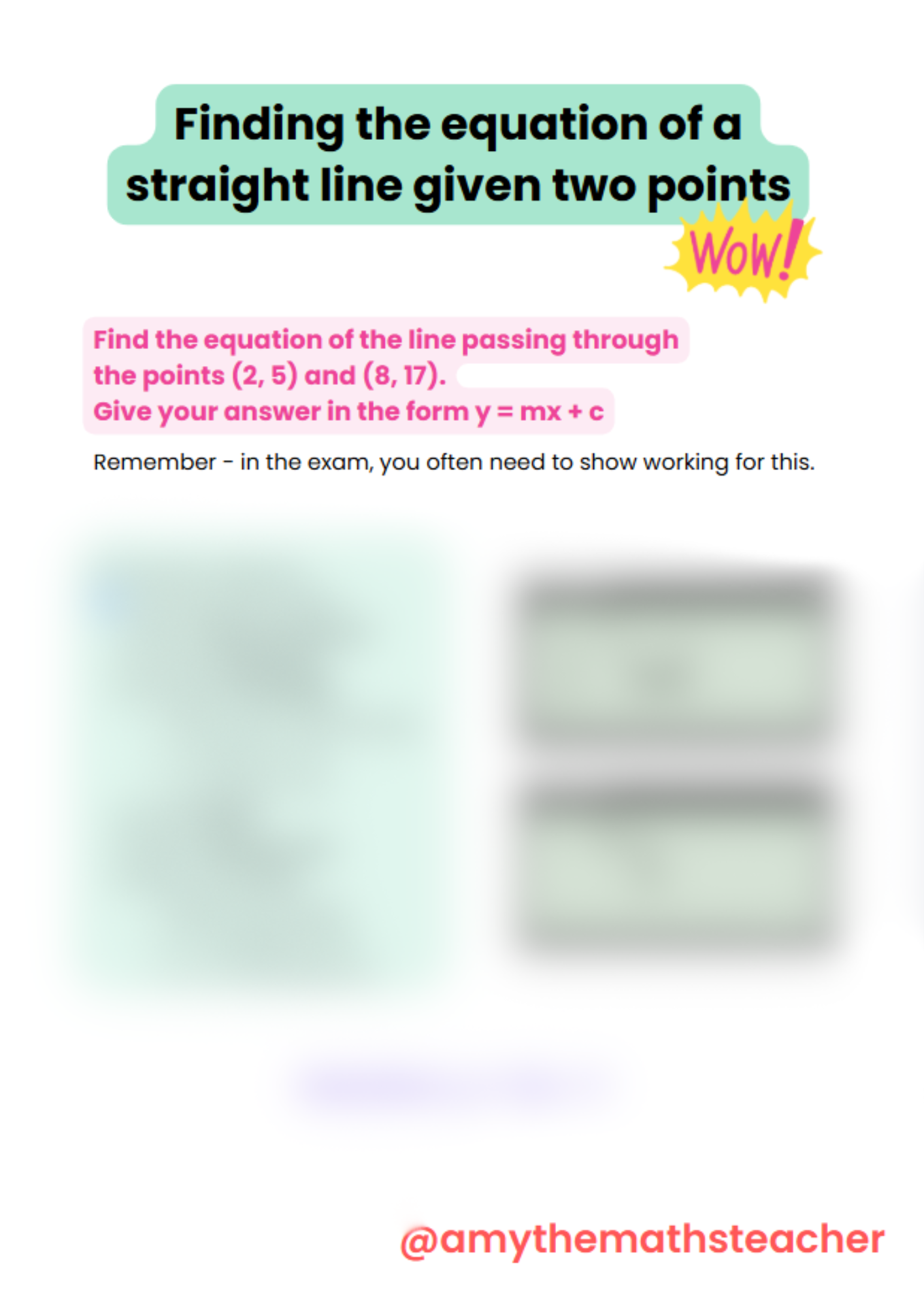 Snippet from the A Level Maths Calculator Guide: given two points, your calculator can instantly find the gradient and y-intercept, eliminating potential errors on coordinate geometry questions