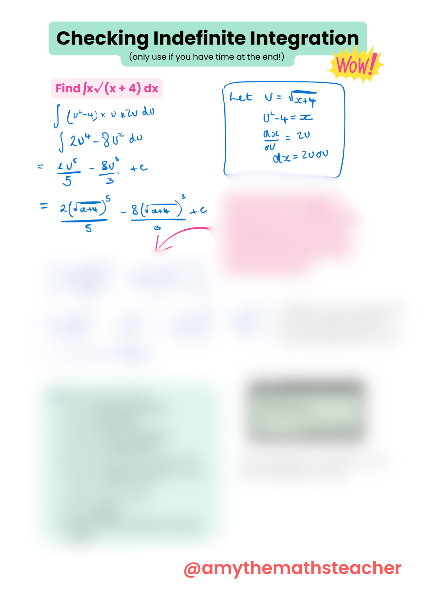 Snippet from the A Level Maths Calculator Guide: check indefinite integration without limits, a lesser-known calculator trick for A Level Maths